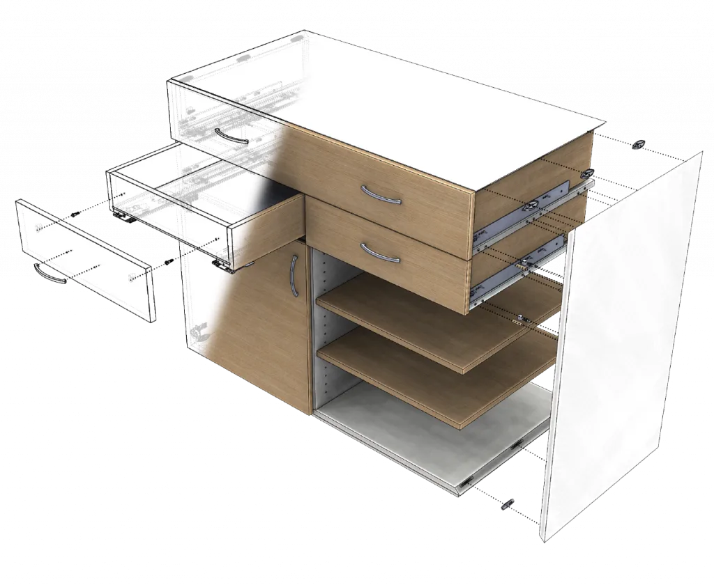 SWOOD Design gerçek CAD ekran görüntüsü - mobilya tasarımı ve 3D model görünümü